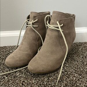 New Directions Taupe Suede Lace Up Booties